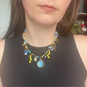 Ocean Sky Beaded Charm Chain Charm Necklace Gold Star Moon Pendant Autumn Nature